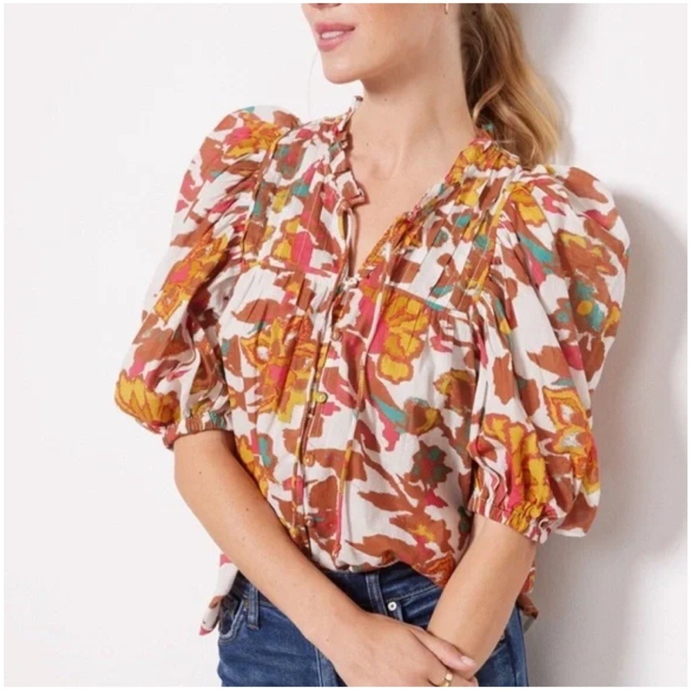 Cleobella Zola Blouse Women's Large Shea Multi Floral Art Print MSRP $296 - Picture 17 of 17